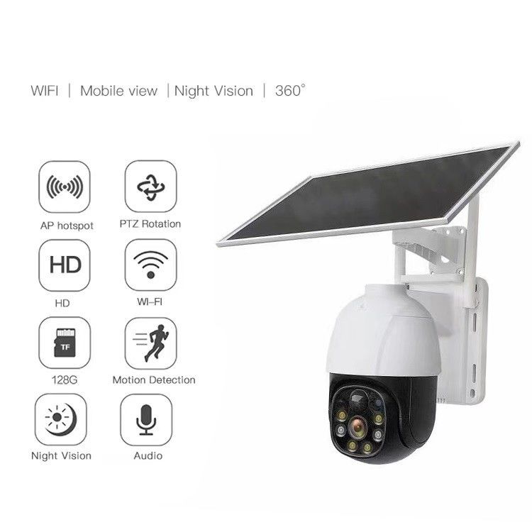 CE 2MP IP 와이파이 태양 전력 보안 카메라 PTZ 360도 H.265 무선