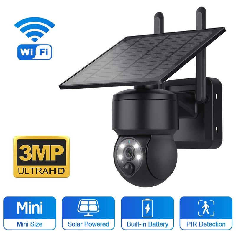 야외 PTZ 3MP 태양 전력 CCTV 카메라 블랙 컬러 날씨 방지